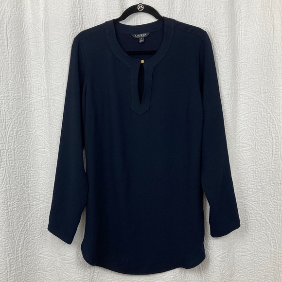 Lauren Ralph Lauren Women’s Navy Blue Tunic Top sz Large - Picture 1 of 11